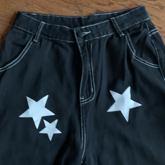 Romwe White Stars Black‎ Carpenter Cargo Pants - Picture 3 of 15